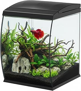 AQPET Acquario curve con vetro panoramico completo filtro,luce e riscaldatore .Nero 30 x 33 x 42 cm