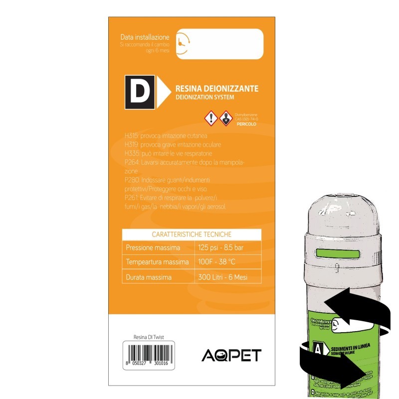 AQPET  Ricambio cartuccia resina deionizzante twist D